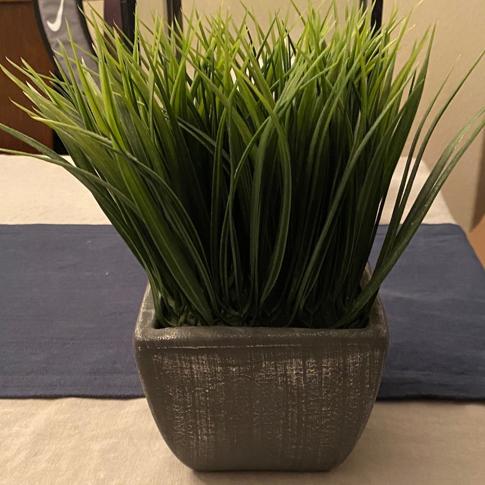 Green Faux Grass in Gray Square Planter - Home Accents